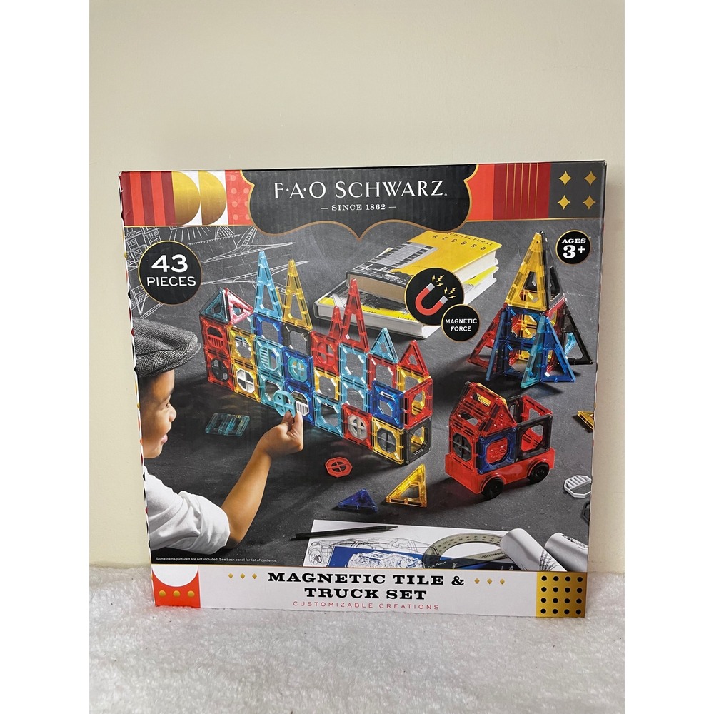 FAO Schwarz Magnetic Tile and‎ Truck Set 43 Piece Building Kit Multicolor 3+